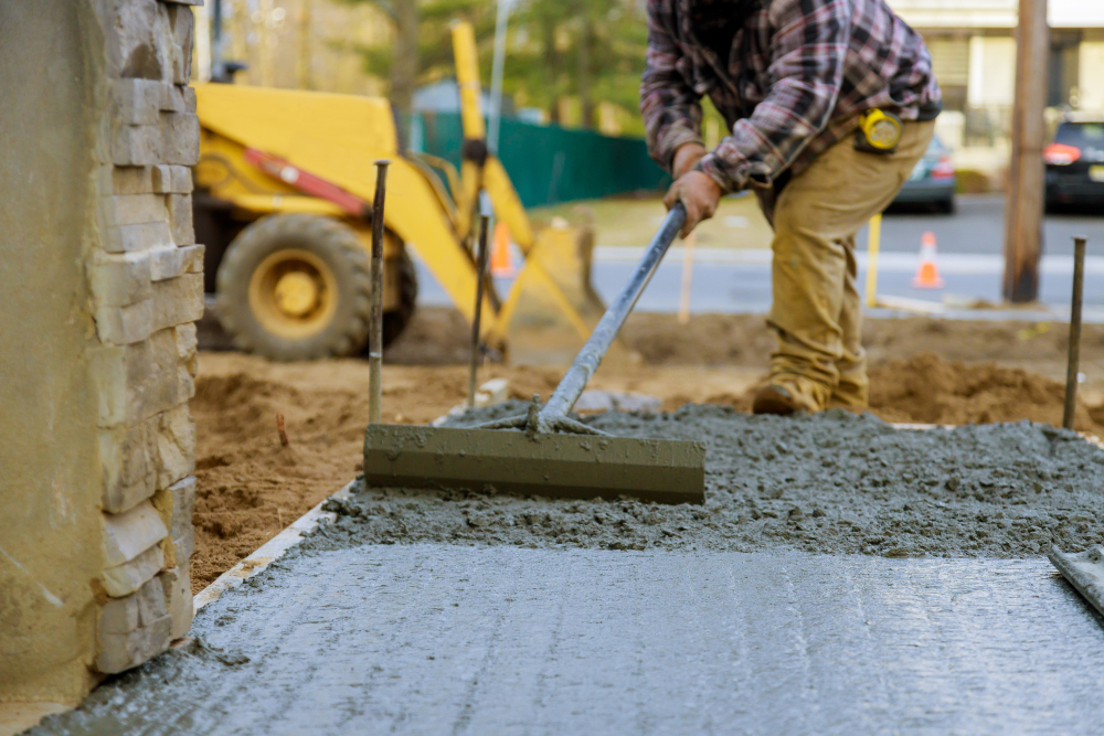 bricklaying construction worker building brick wall